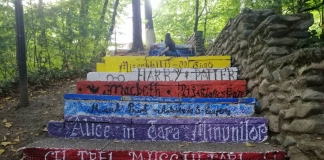 Biblioteca din parc. Trepte cu titluri de carte, pictate de un grup de tineri din Câmpulung: ”Este o propunere de lectură, de meditație…” FOTO
