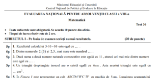 Teste de antrenament Matematică, Evaluarea Națională 2020. A doua probă pentru absolvenții clasei a VIII-a