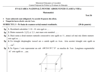 Teste de antrenament Matematică, Evaluarea Națională 2020. A doua probă pentru absolvenții clasei a VIII-a