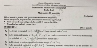 Cum se rezolvau subiectele la Matematică pe care le-au avut absolvenții de la Mate-Info și Științe ale Naturii – BAC 2020 VIDEO