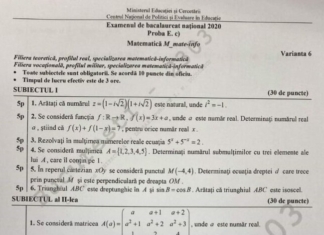 Cum se rezolvau subiectele la Matematică pe care le-au avut absolvenții de la Mate-Info și Științe ale Naturii – BAC 2020 VIDEO