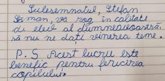 Rugămintea unui copil către învățătoare: să nu le mai dea teme în weekend. Răspunsul primit: ”Se aprobă! Motivarea este foarte tare!”