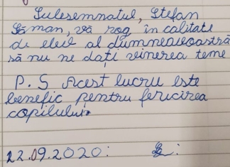 Rugămintea unui copil către învățătoare: să nu le mai dea teme în weekend. Răspunsul primit: ”Se aprobă! Motivarea este foarte tare!”