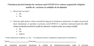 Chestionarul prin care părinții își pot exprima acordul pentru vaccinarea copiilor va fi distribuit de vineri în școli – Ministerul Educației