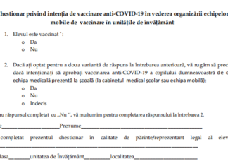 Chestionarul prin care părinții își pot exprima acordul pentru vaccinarea copiilor va fi distribuit de vineri în școli – Ministerul Educației