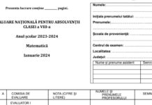 Evaluare Națională 2024, clasa a VIII-a – Matematică. Model de subiecte, publicat de ISJ Sibiu – ianuarie 2024/ Baremul de corectare UPDATE