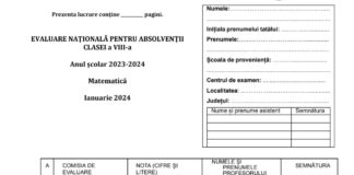 Evaluare Națională 2024, clasa a VIII-a – Matematică. Model de subiecte, publicat de ISJ Sibiu – ianuarie 2024/ Baremul de corectare UPDATE