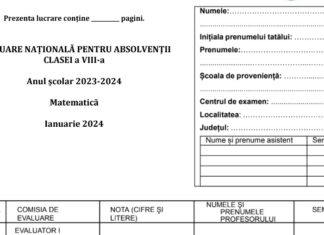 Evaluare Națională 2024, clasa a VIII-a – Matematică. Model de subiecte, publicat de ISJ Sibiu – ianuarie 2024/ Baremul de corectare UPDATE