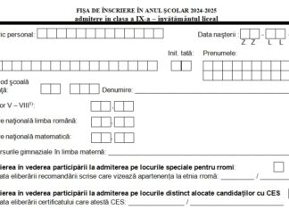 Admiterea la liceu 2024: Modelul fișei de înscriere în clasa a IX-a. Broșurile vor fi publicate pe 13 mai, conform calendarului admiterii